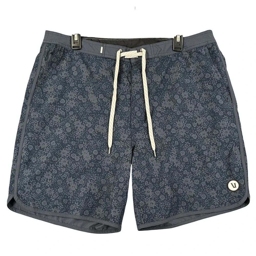 Vuori Cruise Boardshorts Mens 34 Floral Print Charcoal Grey Stretch Swim Surf